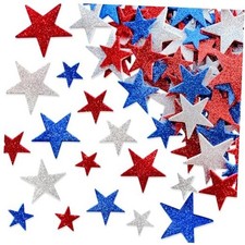 180 Pcs Patriotic Foam Stars Stickers Red Blue Silver Stars Self Red White Blue