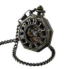 ShoppeWatch Men  s Pocket Watch with Chain  Hand Winding Vintage Bronze