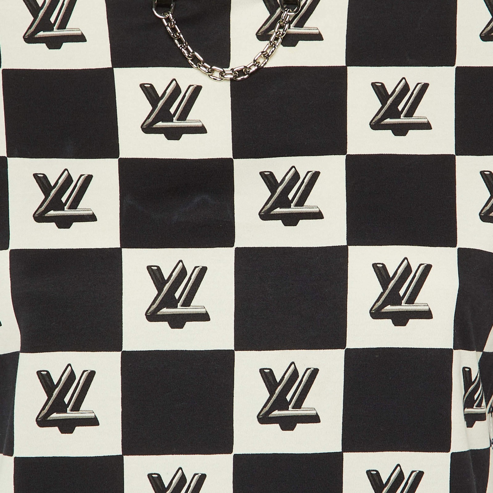 Louis Vuitton BlackWhite Checkered Twist Lock Cotton Crew Neck TShirt M thumbnail 3