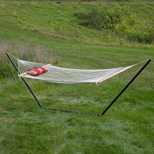 Cotton Rope Hammock with Steel Stand and Pad/Pillow - Striped by Sunnydaze