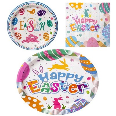 100 PCS Easter Paper Plates and Napkins | Bundle Includes Paper Oval Dinner P...