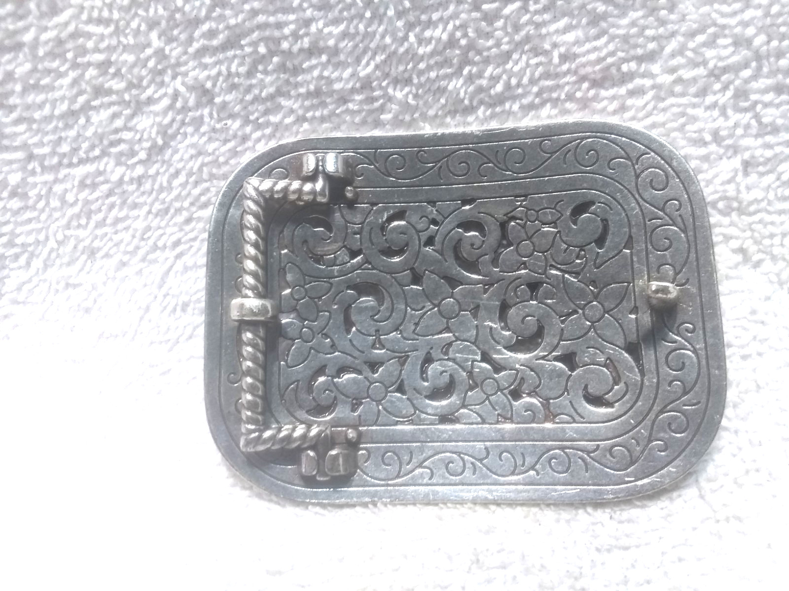 Silver Rectangle Rhinestone Filled Flower Filigre… - image 7