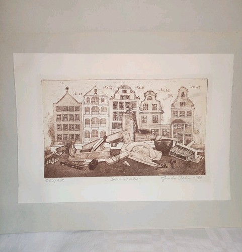 ORIG. SIEBDRUCK VON GUNDA OEHM (1941-2022) SIGNIERT 1980 * HAMBURG DEICHSTRASSE - Bild 2 von 7
