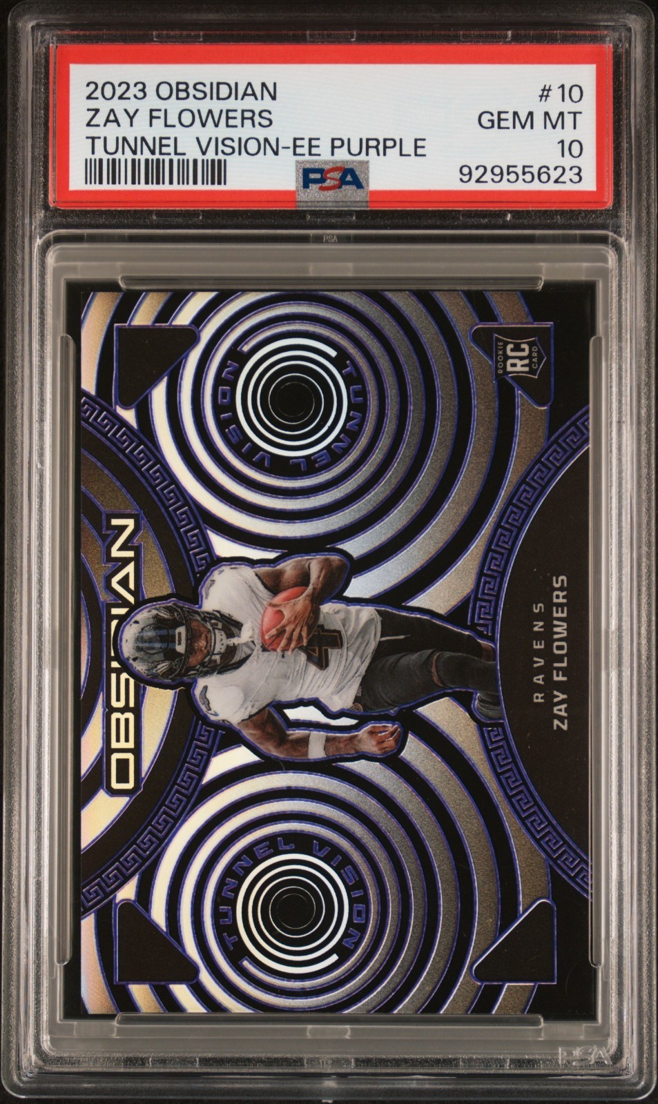 2023 ZAY FLOWERS OBSIDIAN ROOKIE TUNNEL VISION EE-PURPLE PSA 10 69/75 RC STAMP