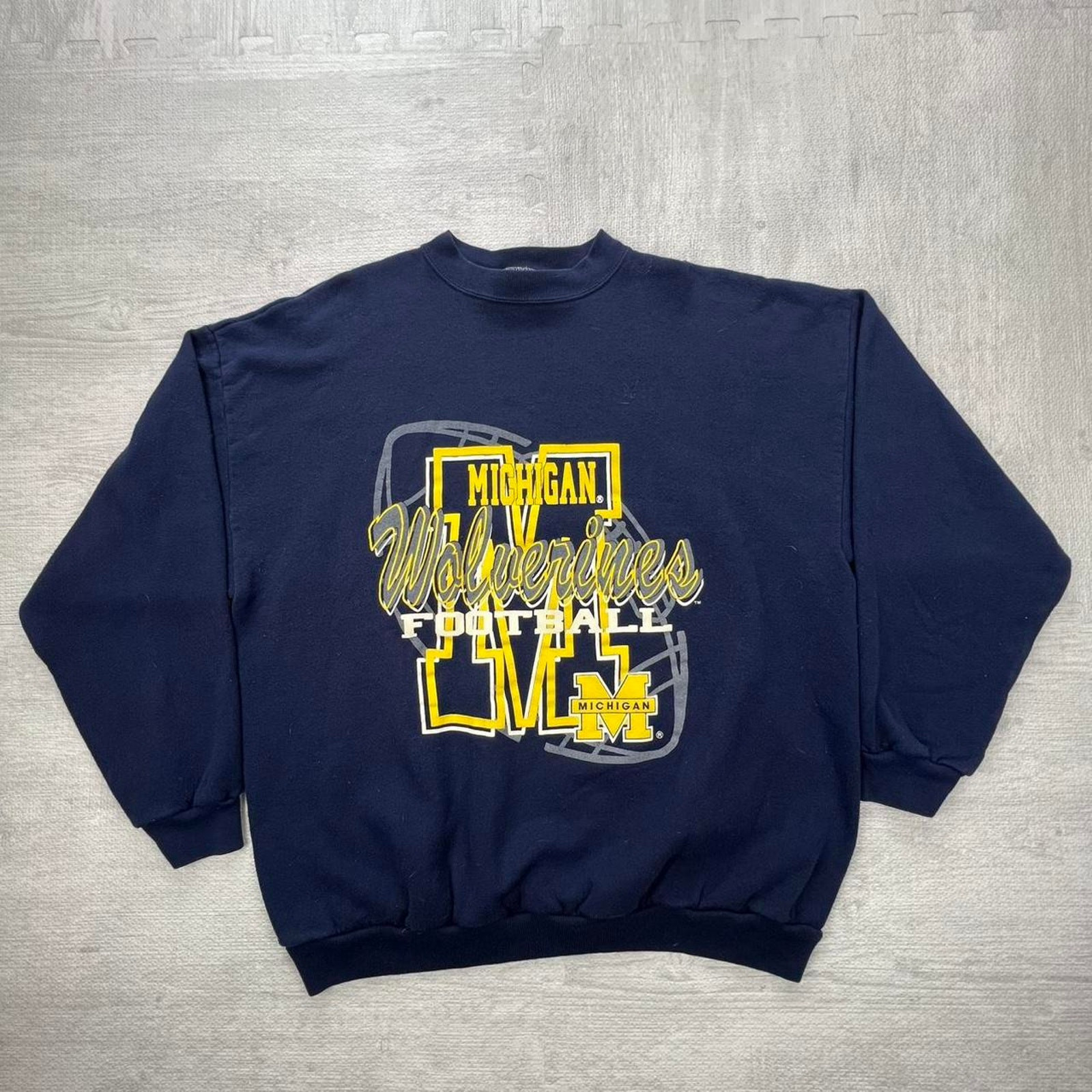 Vintage 90s Michgan Wolverines Sweatshirt Size: XL Blue Yellow NCAA College