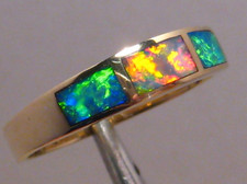Brillant Opal Inlay Ring, massiv 14k Gelbgold, Größe 7 1/2, Helligkeit 5+