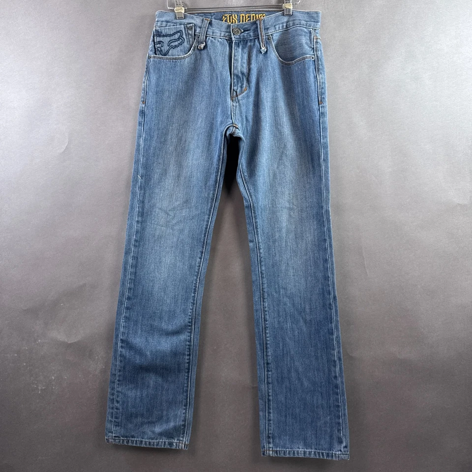 Fox Racing Jeans Mens 30x32 Blue Denim Pants Distressed Streetwear Skater Faded - Image 2 of 4