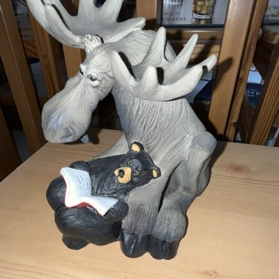Moose and Bear Resin Figurine Painted Animal Decor for Any Room