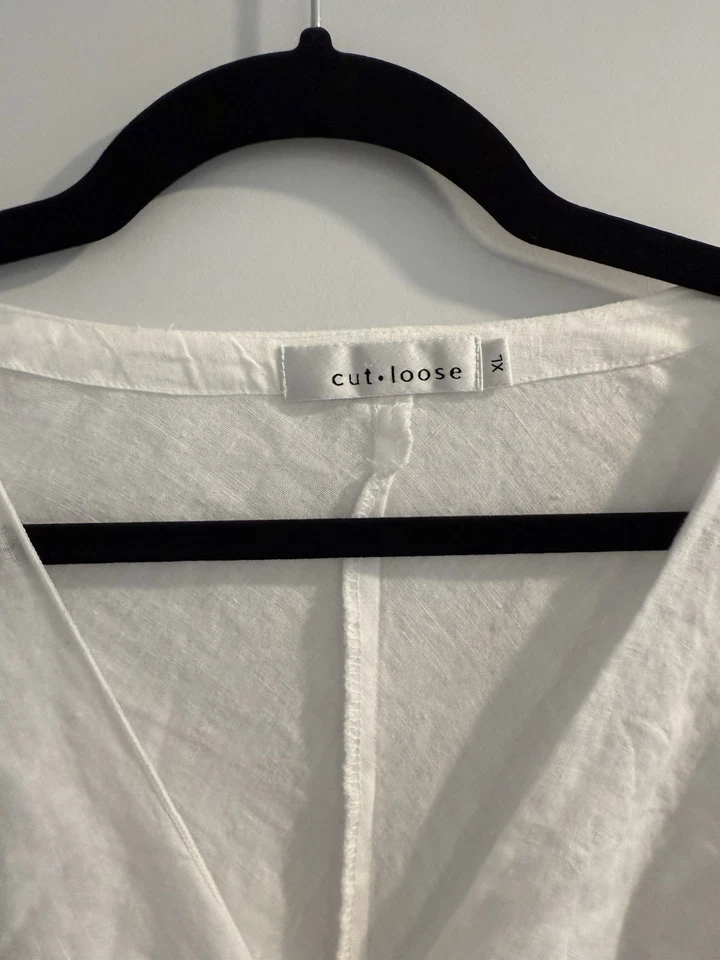 Camisa para mujer corte suelta de lino blanco lino talla XL Foto 2 de 4