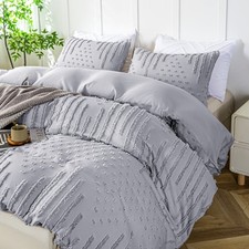 3 Pieces Duvet Cover Set Tufted Comforter Set with Pillowcases Gray Queen Size