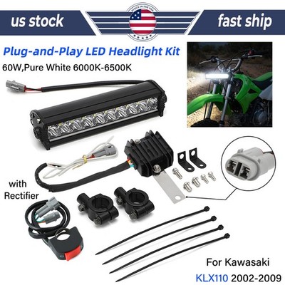 60W LED Headlight Bar Kit w/ Rectifier For Kawasaki KLX110 2002-2009 Plug & Play