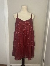 FANSI NOVA Red Sequin Layered Sleeveless Fit & Flare V-Neck Mini Short Dress L