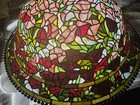 Vintage Tiffany Style Lamp Shade. Approx 22x9.5 Meal Beaded Rim. Stained Glass