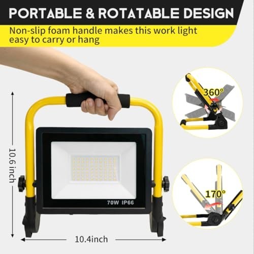 10000LM LED Work Light: Portable Work Light with 5FT Cord - IP66 Waterproof F...