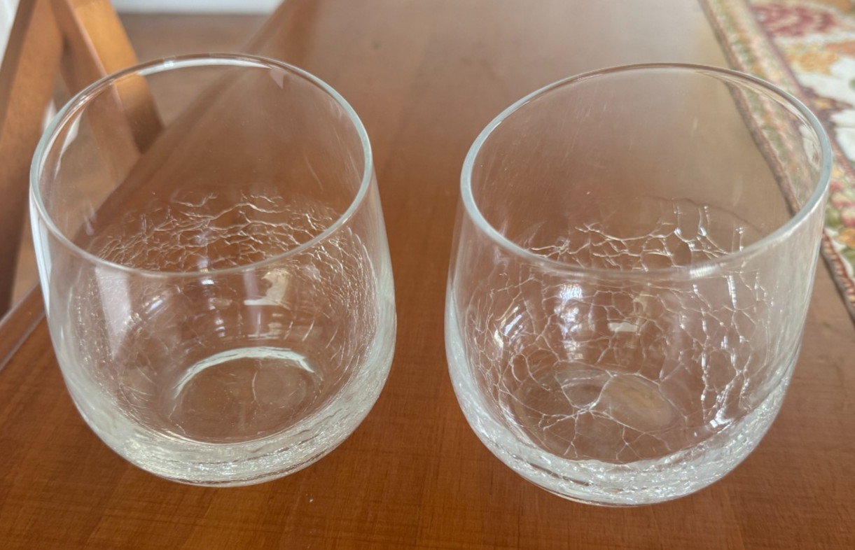 Pier 1 Crystal  ANGLED RIM CRACKLE -- Set of 2 Tumbler Glasses 4