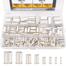 166 Pcs Wire Ferrules Kits AWG 1/0 2/0 2 4 6 8 10 12 Silver Plated Copper Crimp