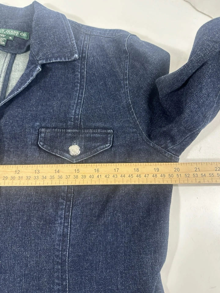 Ralph Lauren Jeans Co Denim Jacket Xl Dark Blue Silver Crest Buttons Blazer - Image 4 of 4