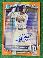 2025 Bowman Chrome Gregory Barrios 1st True Orange Auto /25 SP CPA-GB Tampa Rays