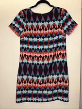 J. Crew Womens Size 0 Short Sleeve Satin Dress Colorful Geometric Gently Worn
