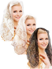 3 Pcs Mantilla Catholic Veil for Church Chapel Lace Christian Veils Head Coverin