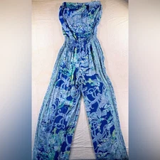 Lilly Pulitzer Pim Jumpsuit Blue Current Sea Sirens Size XS