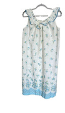VTG 60s/70s Komar Floral Nightgown - White/Blue/Green Ruffle Collar Cottagecore