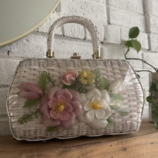Vintage Simon Mister Ernest Hong Kong - Wicker Floral Top Handle Bag