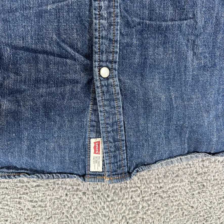 Levis Button Shirt Boys 12-13 Blue Denim Long Sleeve Dark Wash Cotton - Image 4 of 4