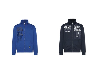 Camp David Sweatjacke Jacke Herren mit Druck/Stickerei Kängurutasche Stehkragen
