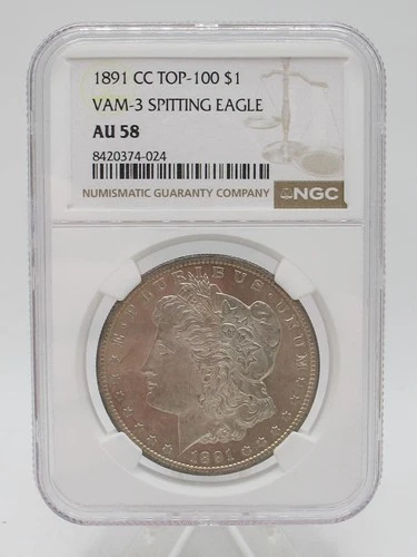 1891-CC Morgan Dollar NGC AU58 VAM-3 Spitting Eagle Wow