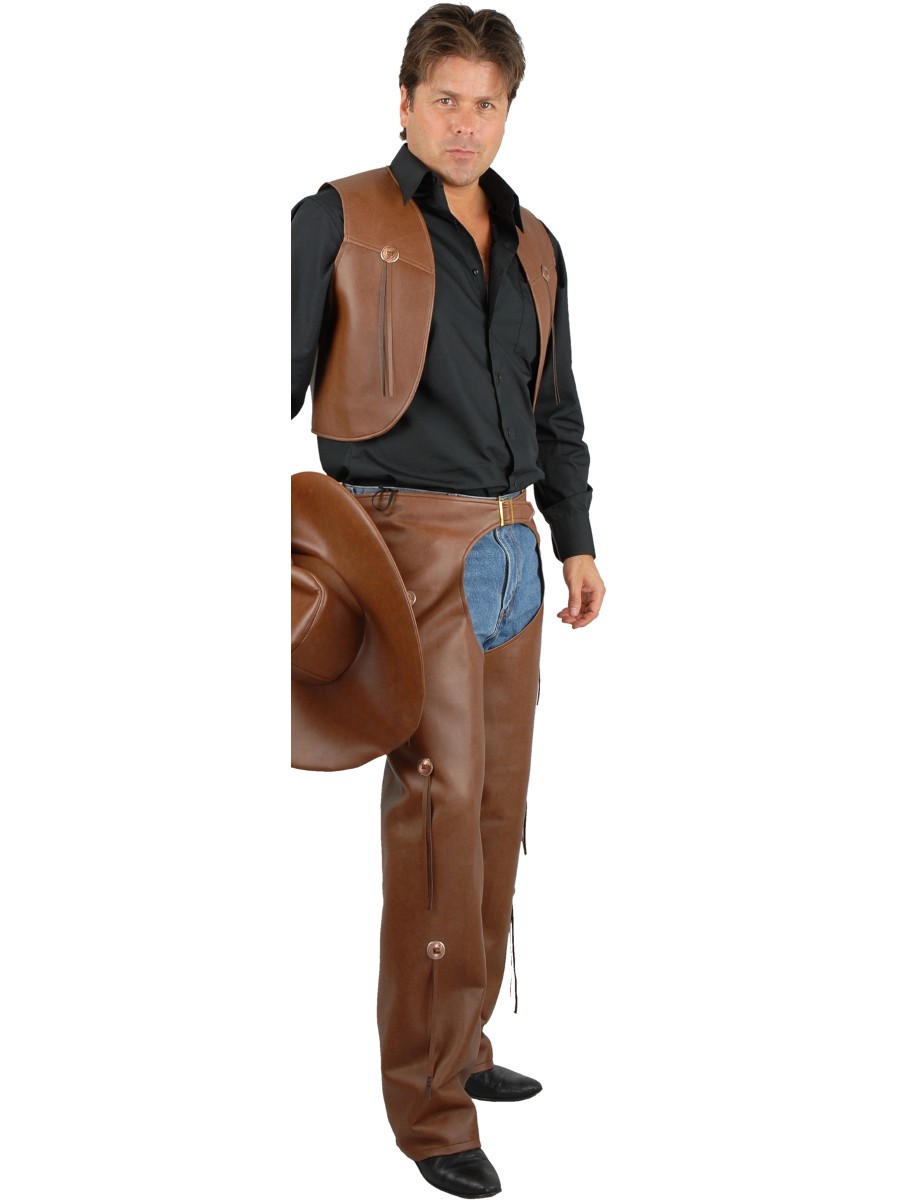 Adult 3XL XXXL 56-60 Brown Cowboy Costume faux Leather Chaps and