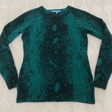 Antonio Milano 100 Cashmere Sweater Women  s Medium Green Snakeskin Crew Neck