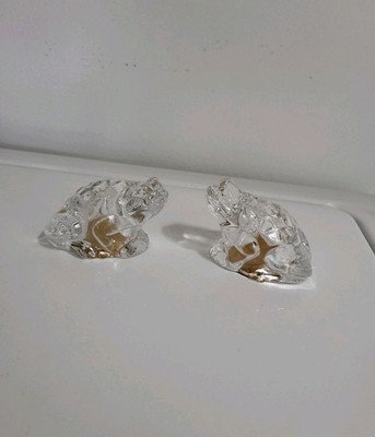 Vtg Pair Crystal Clear Glass Frog Salt Shakers W/ Plugs 2 Frogs Garden Serenade