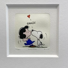 Snoopy and Lucy Kiss FRAMED Peanuts Sowa & Reiser 270/500 Hand Painted Etching