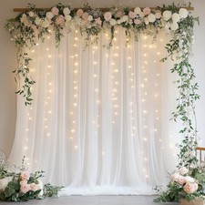 10ftx8ft White Tulle Backdrop, Fairy Lights, Sheer Curtain, Wedding, Party