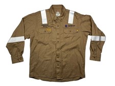 LAPCO FR Brown Button-Up FIRE-RESISTANT WORK SHIRT Hi-Vis Reflective Hike Men L