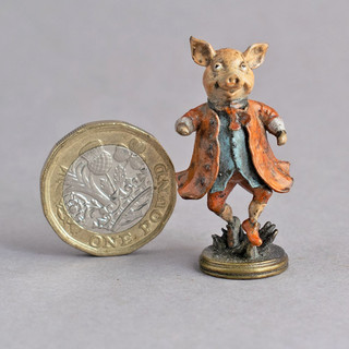 COLD PAINTED BRONZE Miniature DANCING/JOLLY PIG Anthropomorphic SIGNED Rare