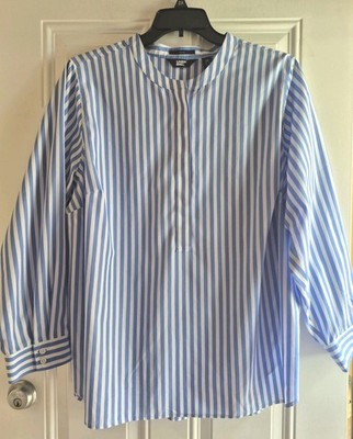 LANDS' END No-Iron 100% Ctn Blouse - 2X - Round Neck w/Hidden Placket, Long Slvs