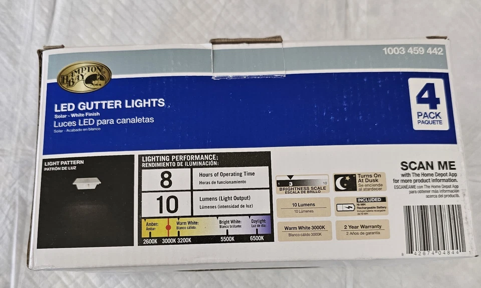 4 Pk Hampton Bay Roof Gutter Light Solar Powered Security LED Outdoor White 4 Pk - Image 3 of 4