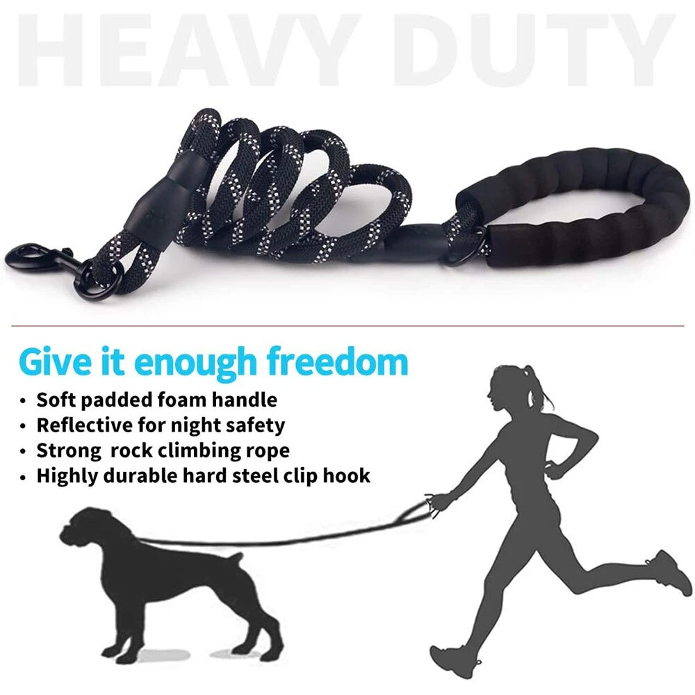 10FT Large Pet Rope Dog Leash Heavy Duty Reflective Nylon Leads w/ Comfy Handle