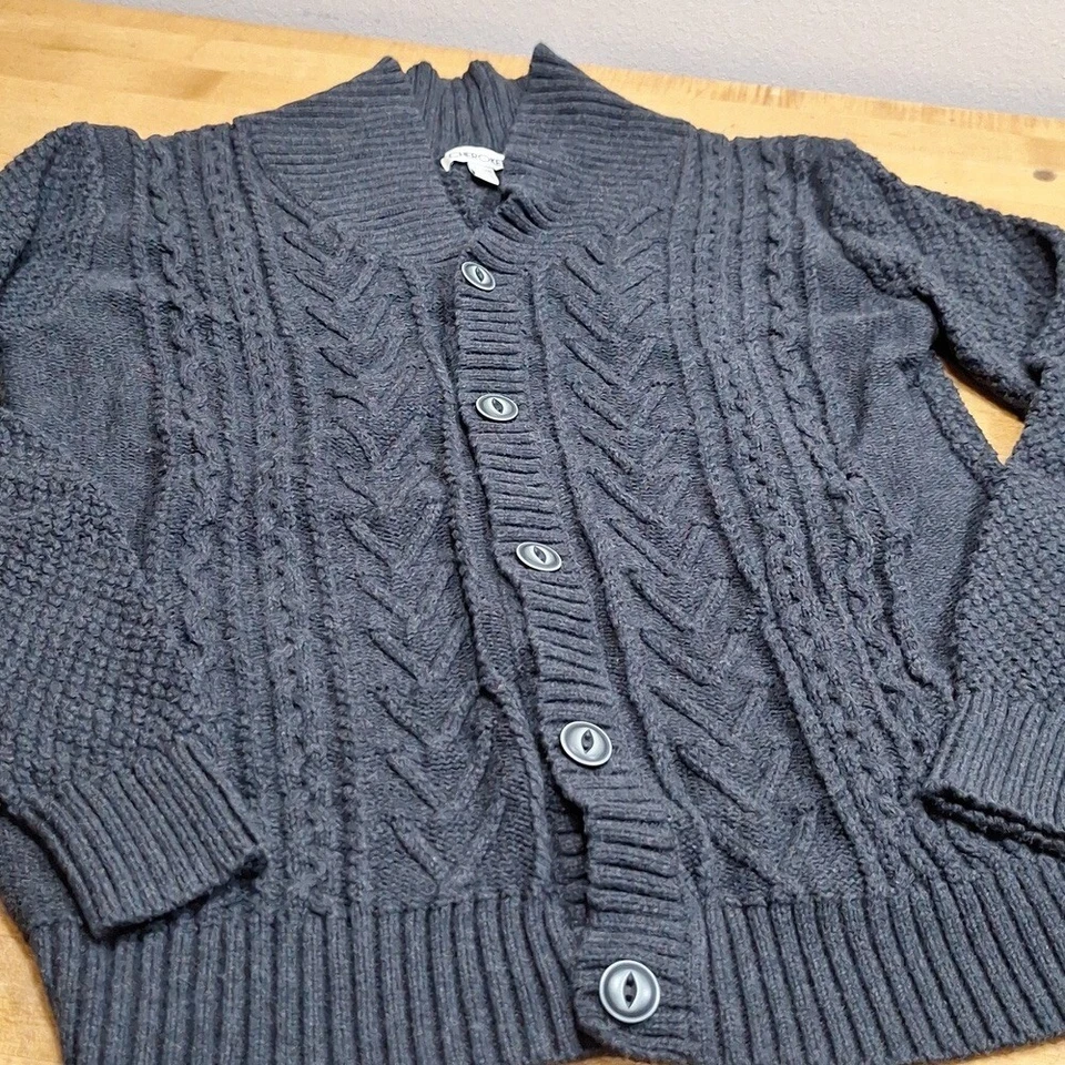 Gray Chunky Cable Knit Boys Sz 16 equals Women's Medium Sweater Fisherman core - Image 2 of 4