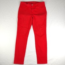J Brand Womens 31 Lipstick Red Skinny Leg Pants Distressed Made in USA