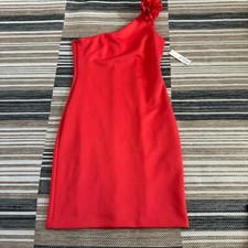 Eliza J Women's One Shoulder Sheath Dress Polyester Blend Red Orange Size 14