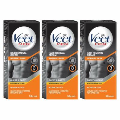 Veet Hair Removal Cream for Men, Normal Skin - 50g Each (Pack of 3)