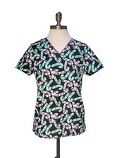 Size XS Womens V Life Scrub Top Christmas Holiday Candy Canes