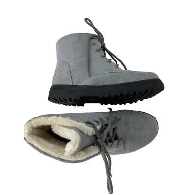 Womens SQL 9 Booties Boots Gray Faux Suede Lace Up Ankle Treaded Fur Lined 4037