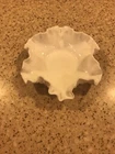Fenton White Milk Glass Hobnail Ruffle Crimped Trinket BonBon Nut Candy Dish Vtg