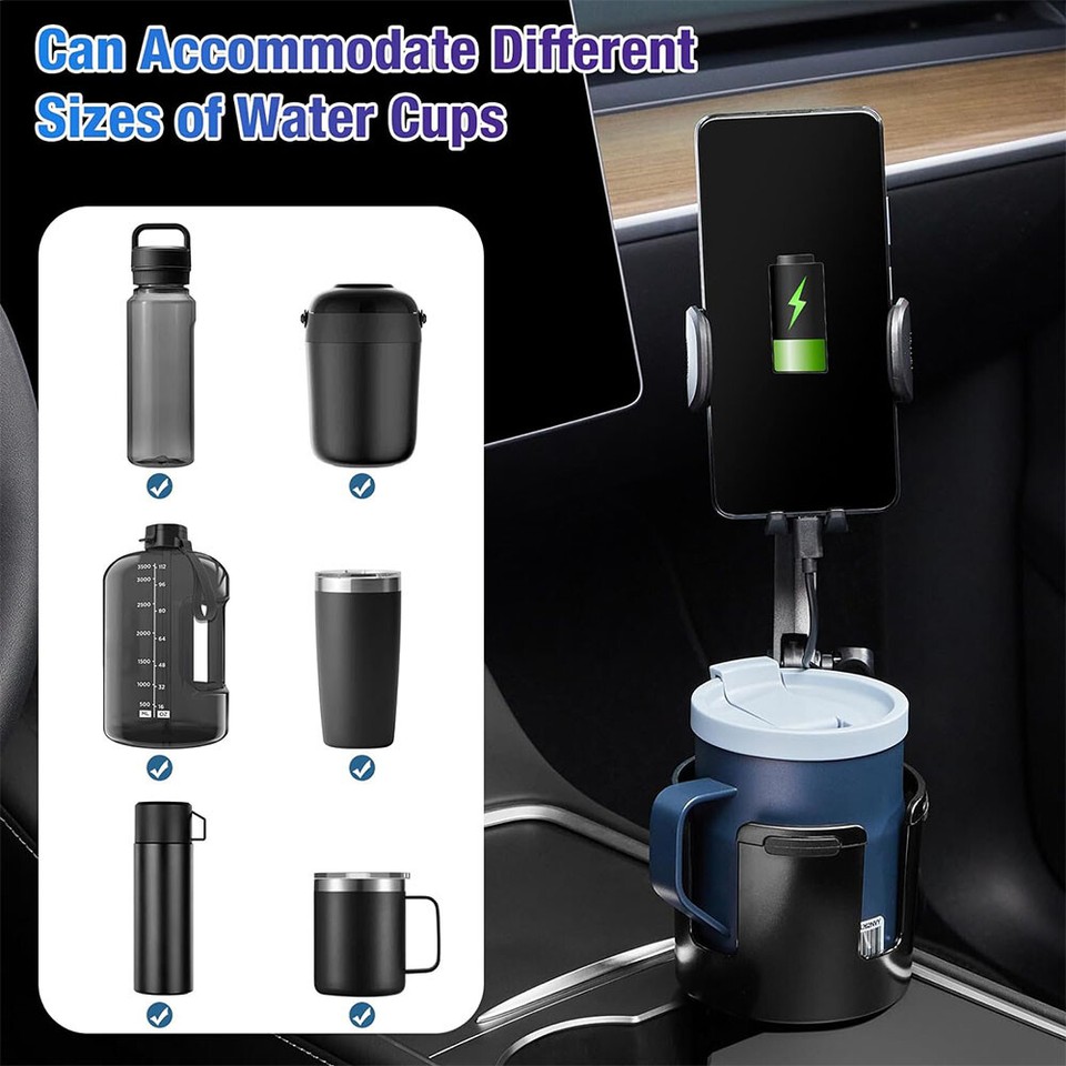 Car Wireless Charger Cup Holder 15W Fast Charging Mount Adjustable For