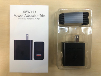 NEW 65W PD 3.0 Power Adapter Trio Super Fast Wall Charger + Type C to C Cable