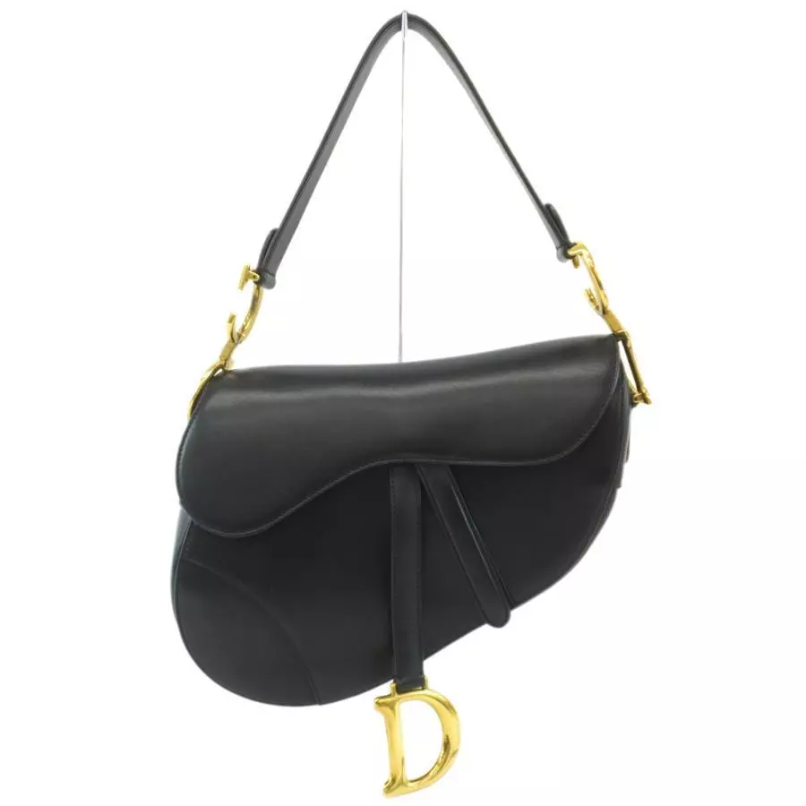 Sacoche de selle Dior M bandoulière sac à main logo CD cuir de veau noir authentique
